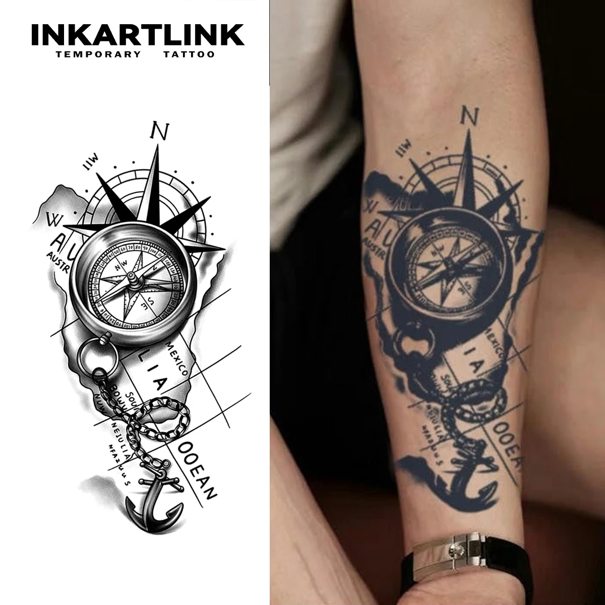 Tatuagem Mapa com Bússola: Minha Experiência Real Com uma Tatuagem  Temporária que Mudou Meu Dia-a-, image size:1200x1200