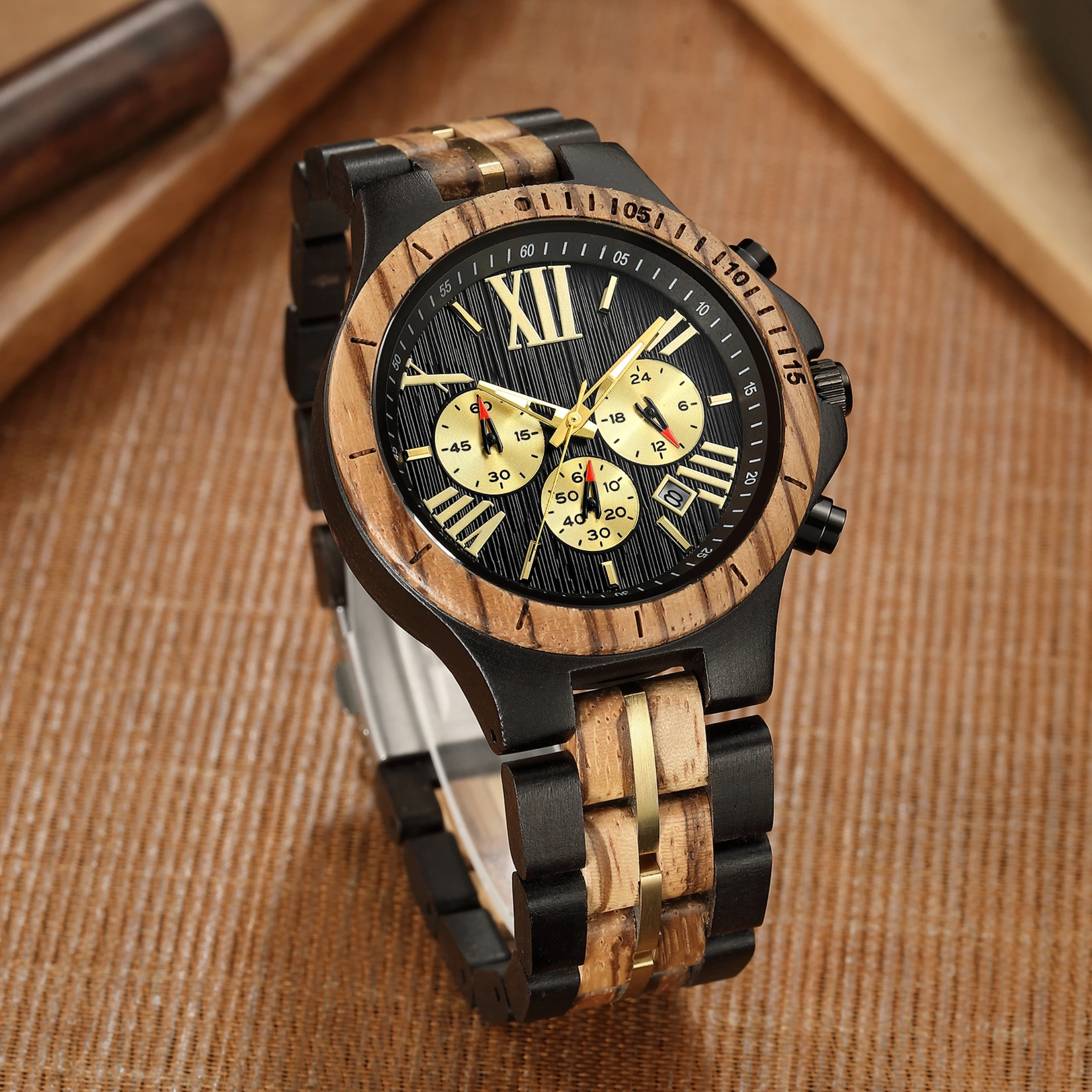 New Men's Quartz Watch Pure Wood Handmade Personality Calendar out Steel Grain Wooden Watch pure bases скраб парфюмированный для тела wild strawberries and cashmere wood 250