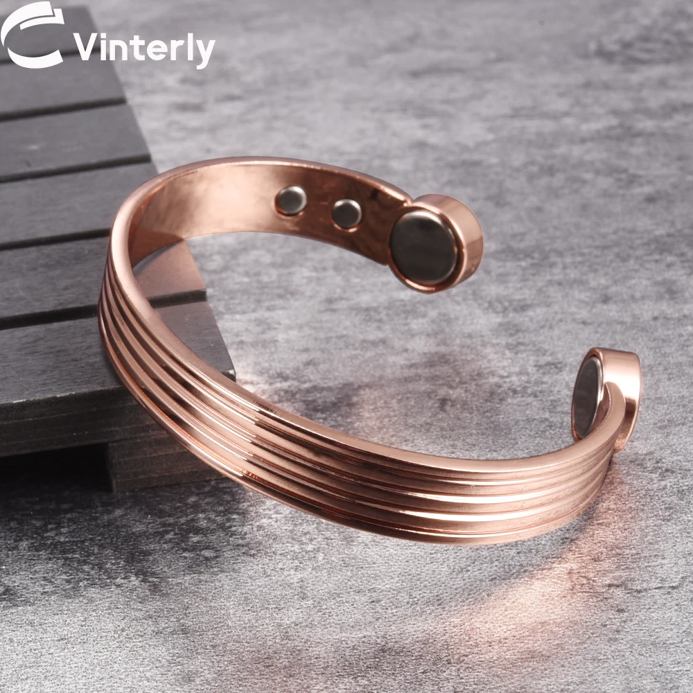 Pure Copper Bracelets for Men Women Adjustable Cuff Stripe Bangles Arthritis Health