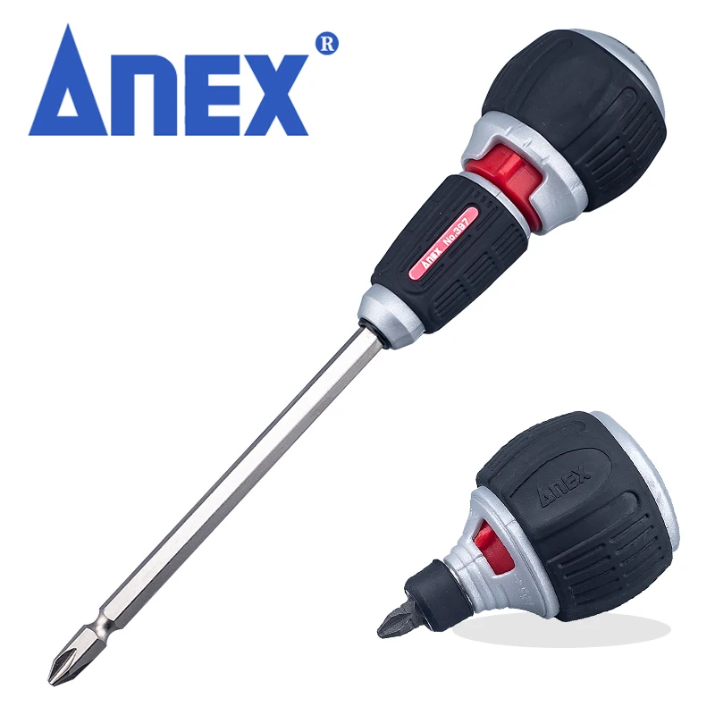 ANEX Ratchet Screwdriver 72 Gears, Ball Handle, Magnetic Driver