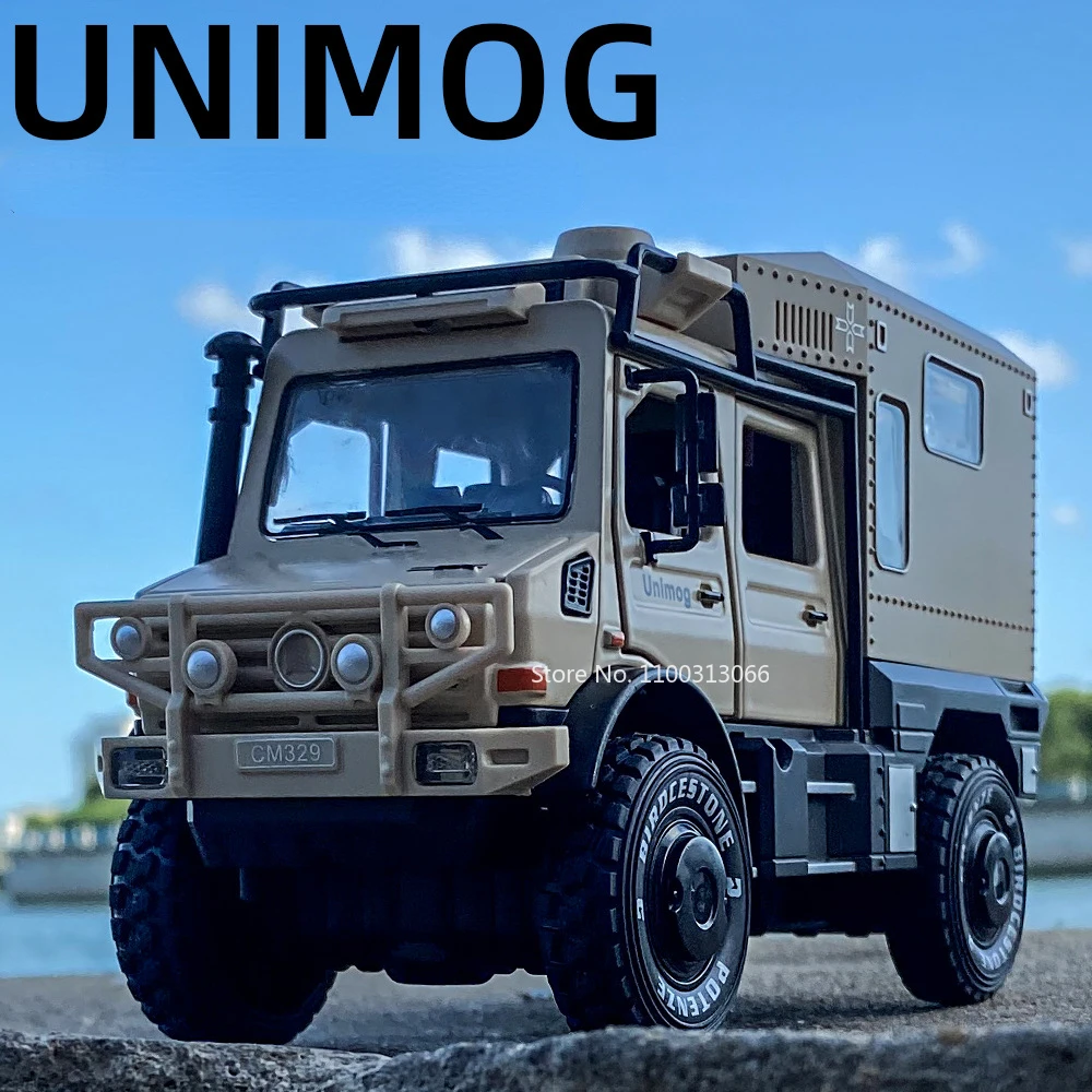 

1/28 High Simulation Unimog Off-Road Vehicle Alloy Diecasts Vehicle Model with Light and Sound Off Road RV for Boy Birthday Gift