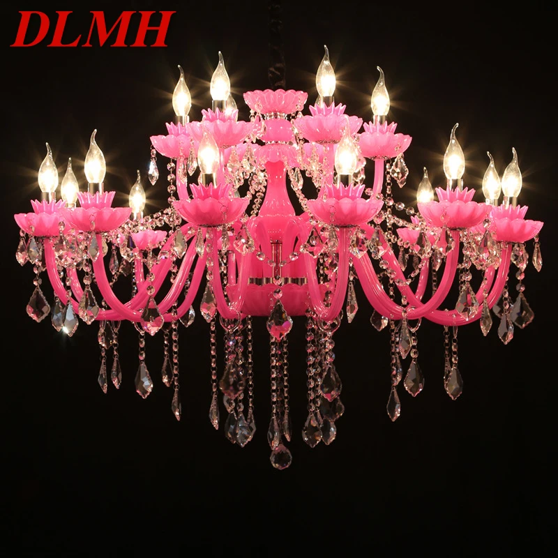 

DLMH European Style Crystal Pendent Lamp Pink Girls' Room Candle Lamp Luxurious Living Room Restaurant Bedroom Villa Chandel