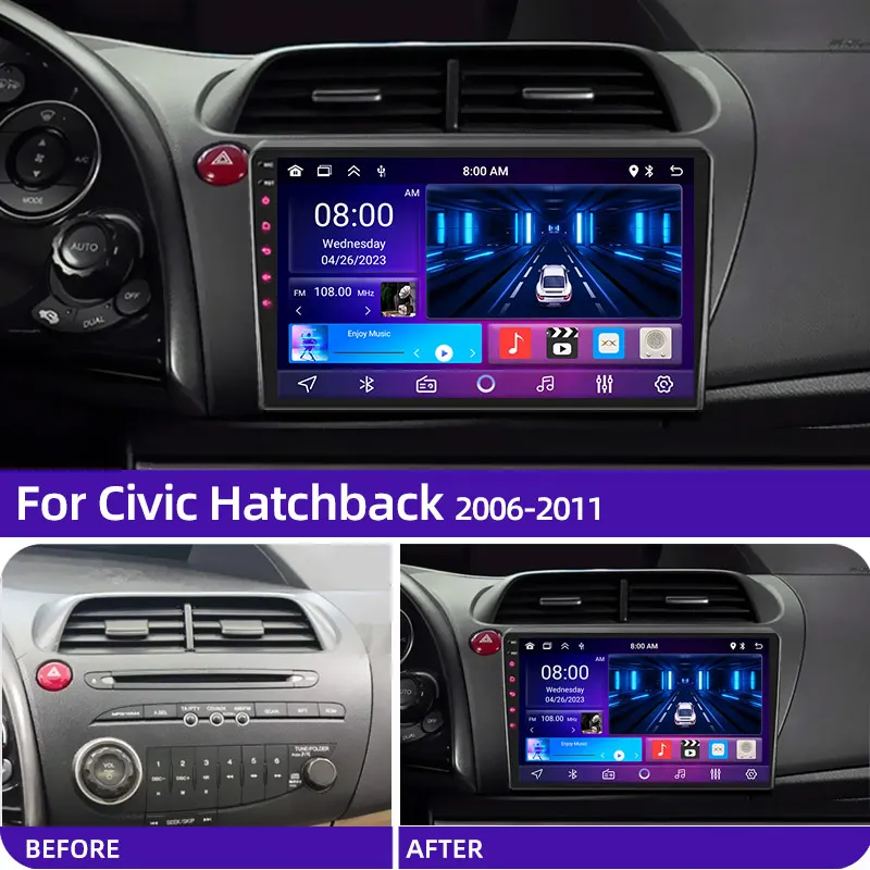 Honda Civic Hatchback 2006-2011 용 8 코어 안드로이드 13 차량용 라디오 멀티미디어 플레이어 네비게이션 2 Din 스테레오 DVD 헤드 유닛 스피커