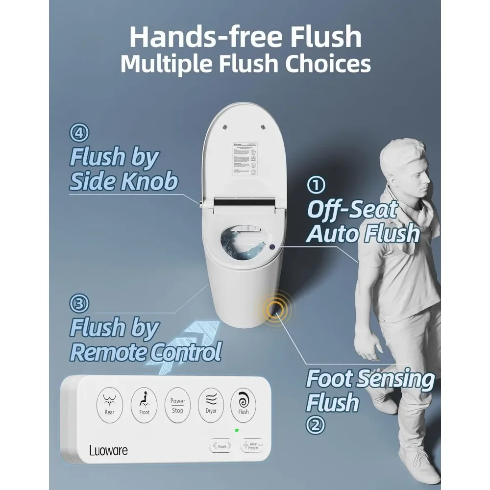 Smart Bidet Toilet One Piece Elongated Toilet with Built-in Bidet Seat Auto Flush & Heated Seat Warm Water & Dryer 3