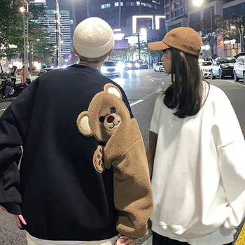 Unisex Autumn Spring Cartoon Bear Sweatshirt Girls Boys O-neck Loose Casual Batwing Long Sleeve Coat Students Pullover Overcoat