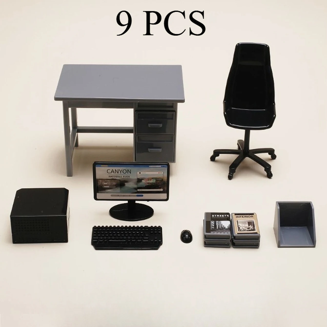 Conjunto de computador de mesa em miniatura: mini modelo de computador de simulação para escritório, simulação de cenário de escritório, modelo de decoração para casa de bonecas