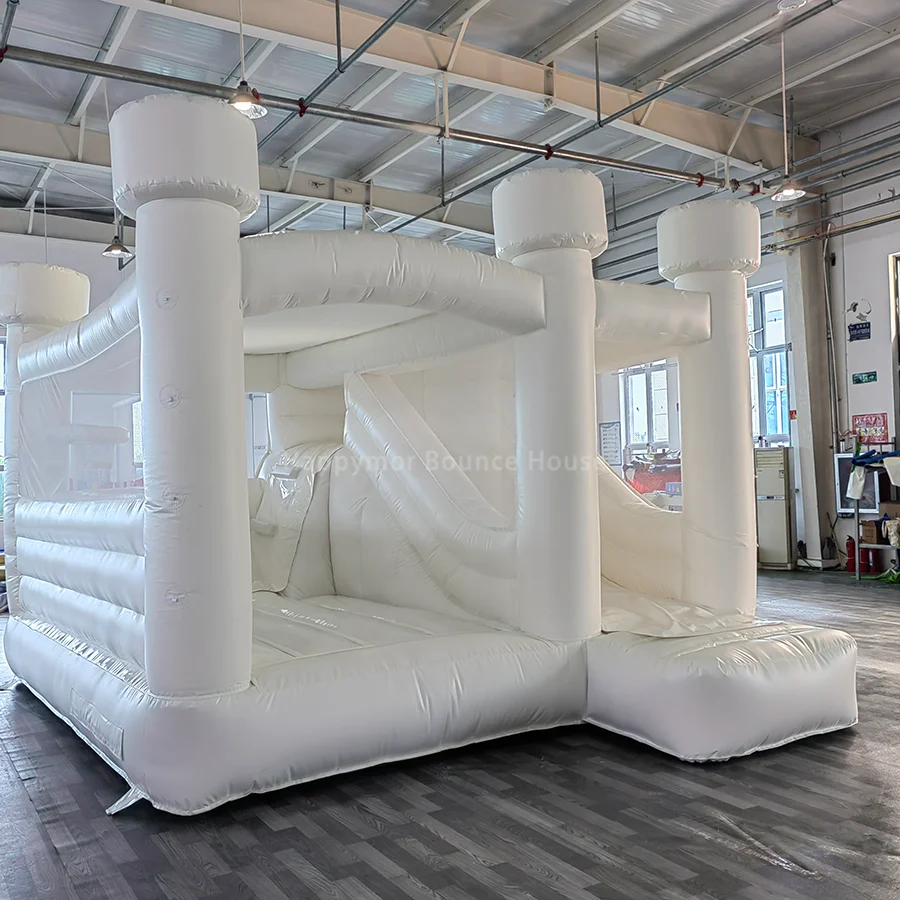 

13x15ft Commercial White Bouncy Castle With Slide Bounce House Inflatable Slide Bouncer Combo With Air Blower For Party Event