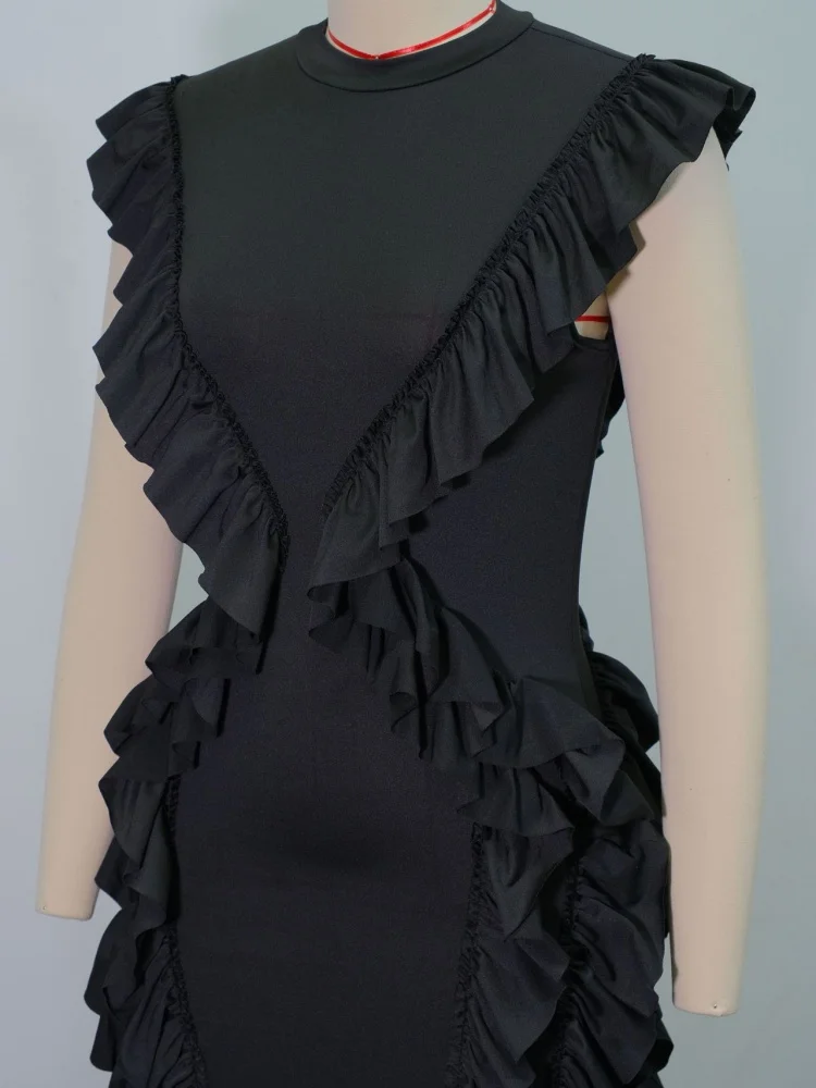 Wmstar Dress Women Wholesle New 2025 Summer Fashion Ruffled Waist Cinching Solid Color Body Hugging One Piece Luxury Clothe