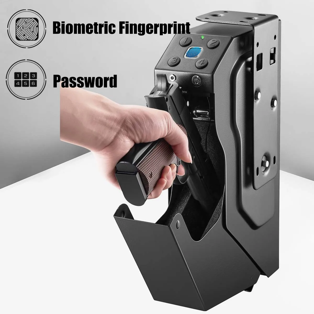 Biometrico fingerprint electronic digital password safety hidden gun pistol safe vault box case per auto money cash ospon