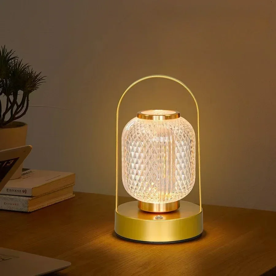 LED Decoration table lamp rechargeable retro acrylic night light bedroom living room bed USB touch lighting desk lamps