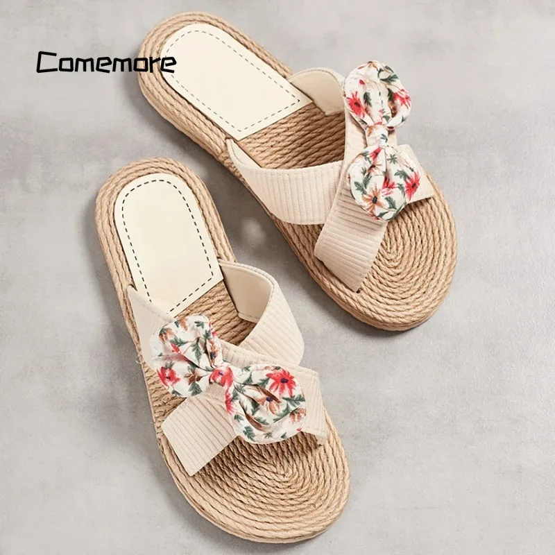 

Comemore Hemp Women Sandals Casual Outdoor Cross Slipper Female Beach Flat Shoes Summer Flip Flops Women Ladies Home Slippers 42