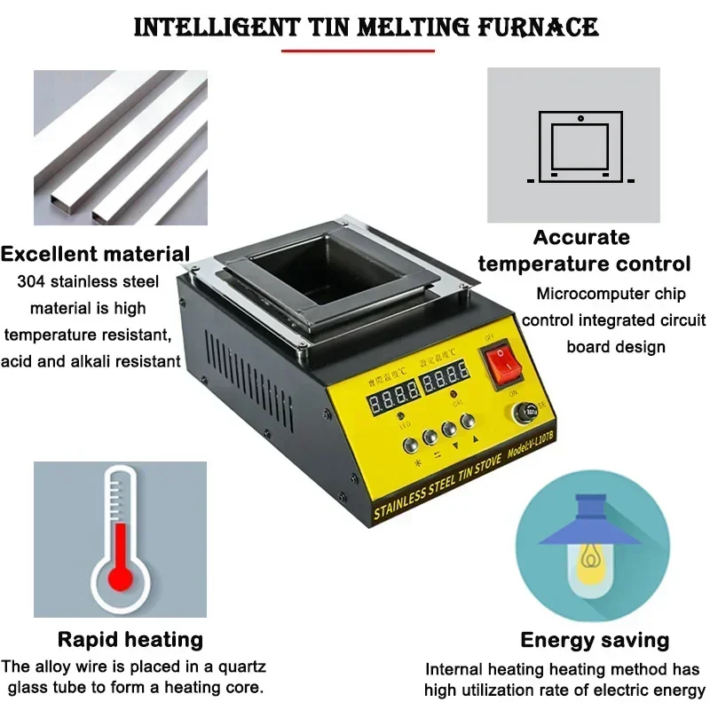 110V/220V Tin Melting Pot Solder Tin Pot Tin Melting Furnace Thermoregulation Soldering Desoldering Bath 30~400 Degree Ajustable 6