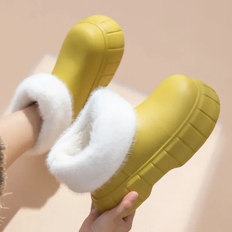 

Winter Women Snow Boots Outdoor Waterproof Platform Ladies Rain Shoes Thick Sole Lightweight EVA Slip-on Furry Warm Ankle Boot