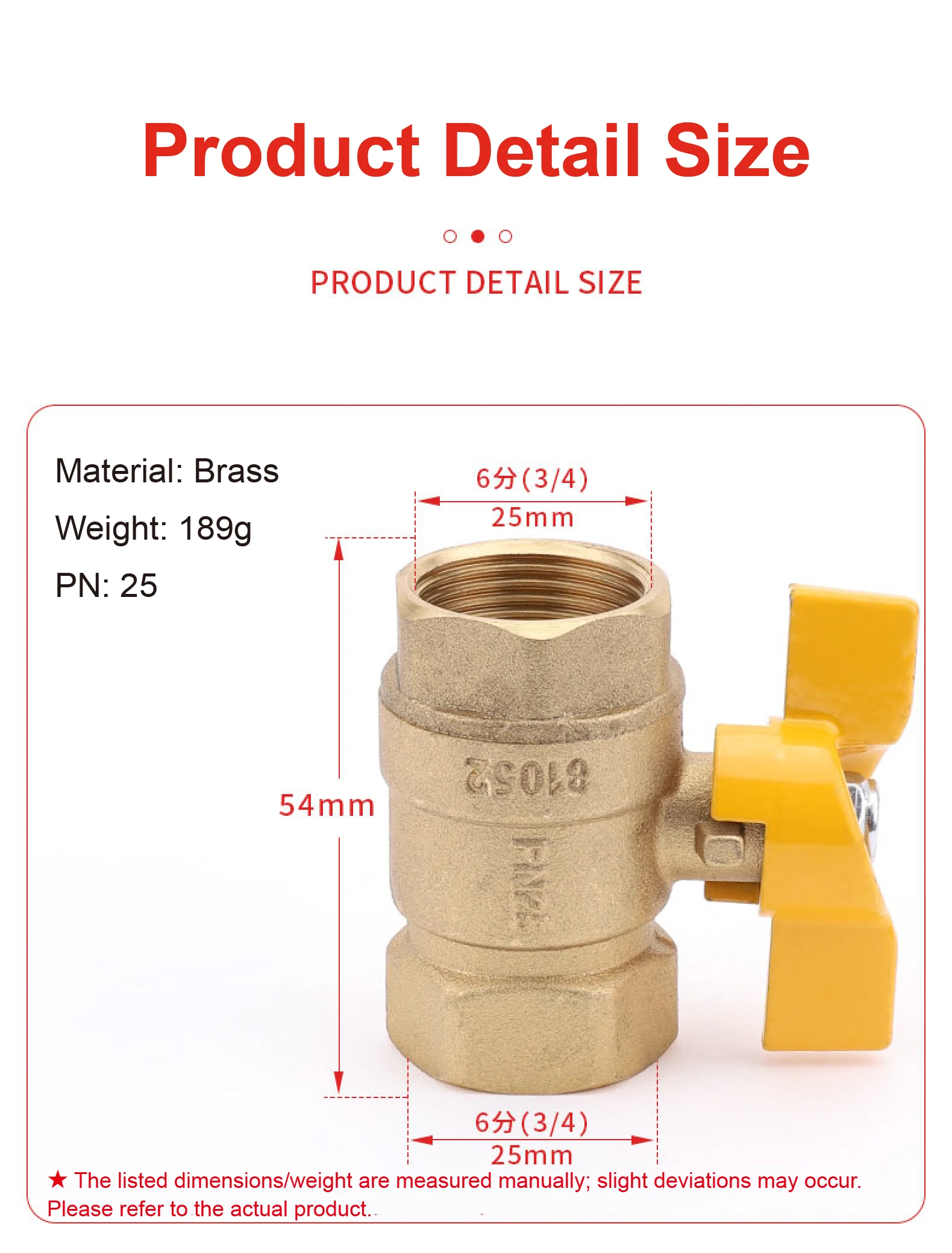 1/4 3/8 1/2 3/4 Inch Brass Ball Valve Female/Male Thread with Butterfly Handle f