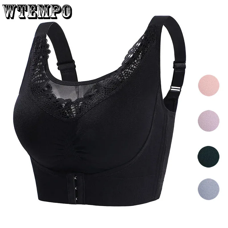 

Plus Sixe Bra Women Sexy Push Up Front Buckle Bras Underwear Lace Tube Top Solid 5XL 6XL Seamless Mesh Lingerie Fashion Solid