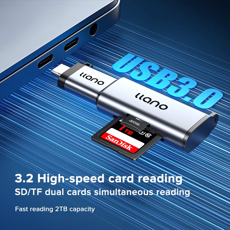 Llano USB3.0 마이크로 SD 카드 리더기, 5Gbps 2-in-1 카드 리더기-USB 어댑터, 메모리 카드 리더기