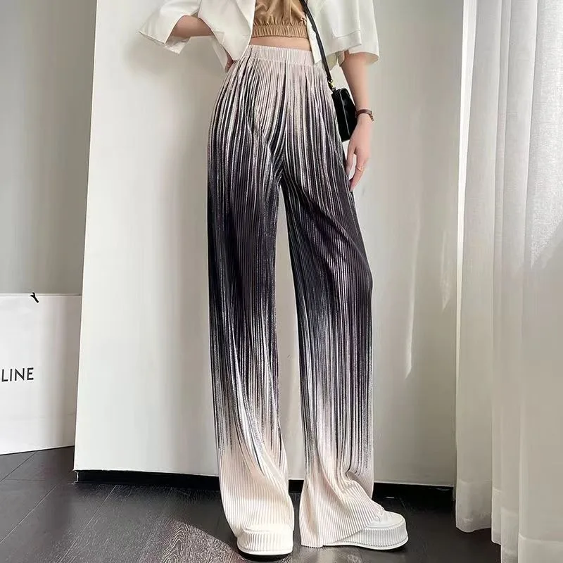 

Street New Tie-dyed Pleated Gradient Drape Wide-leg Sweatpants Women's Early Autumn Thin High Waist Drape Loose Floor Pantalones