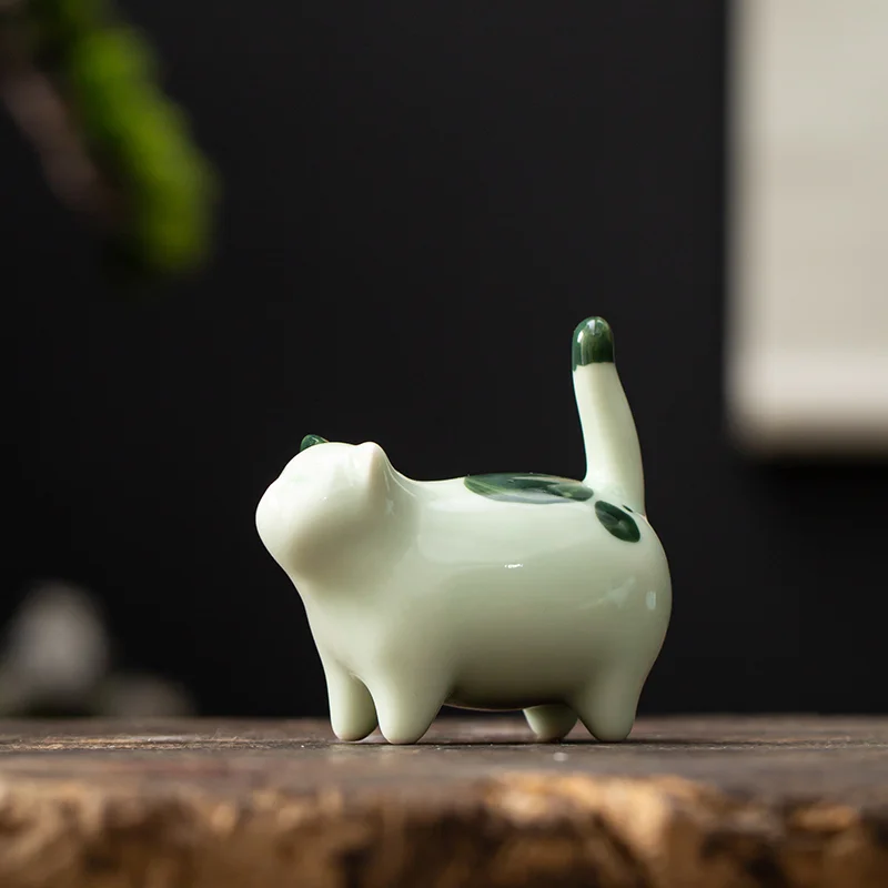 Small Ceramic Cat Handmade Tea Pet Decoration Toy Kung Fu Tea Set Ceremony Ornament Figure Kitty Pet