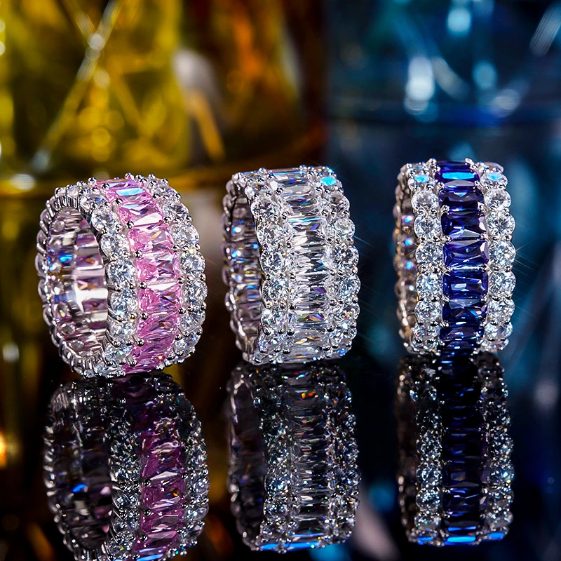 Mencheese Pt950 Platinum Platinum Row Diamond Ring Luxury Pink Diamond Twin Colorful Crystals Hand Jewelry 1