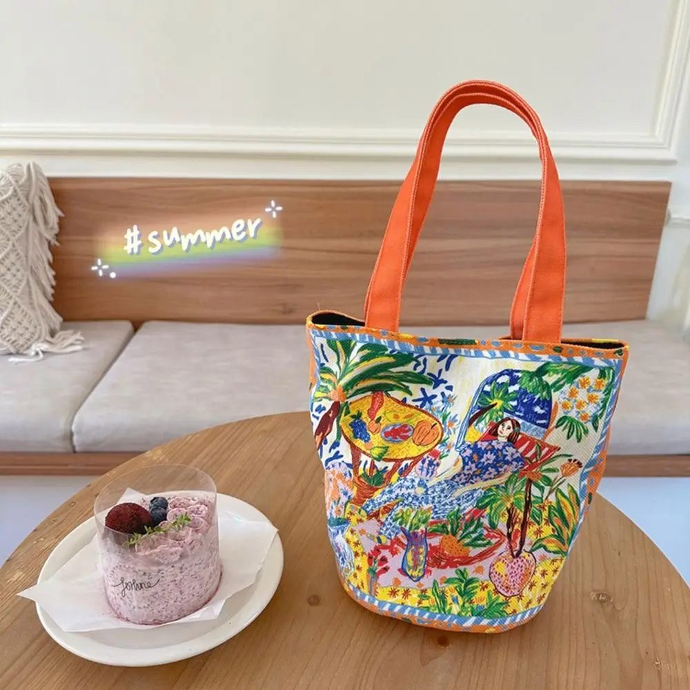 

Холщовая Сумка с рисунком масляной живописи граффити, вместительная сумка-тоут, женская сумка для покупок, тканевая сумка с тайским принтом для девушек
