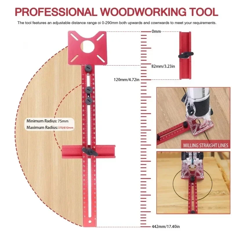 3 in 1 Router Milling Groove Bracket Woodworking Cutting and Milling Circular Auxiliary Tool Aluminum Router Circle Cutting Jig