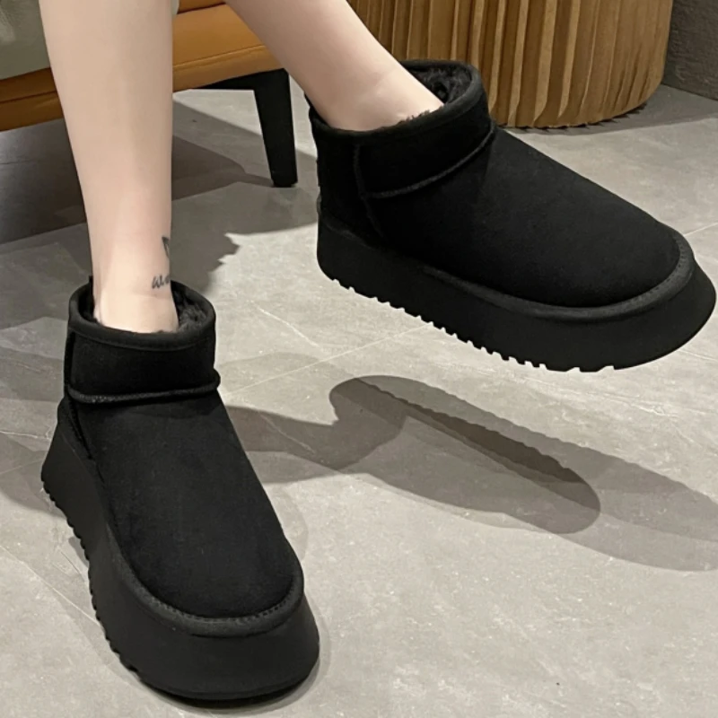 

Женские сапоги без застежки, теплые однотонные сапоги до середины икры, на плюшевой подкладке, на платформе, с круглым носком, водонепроницаемые, для зимы, 2023