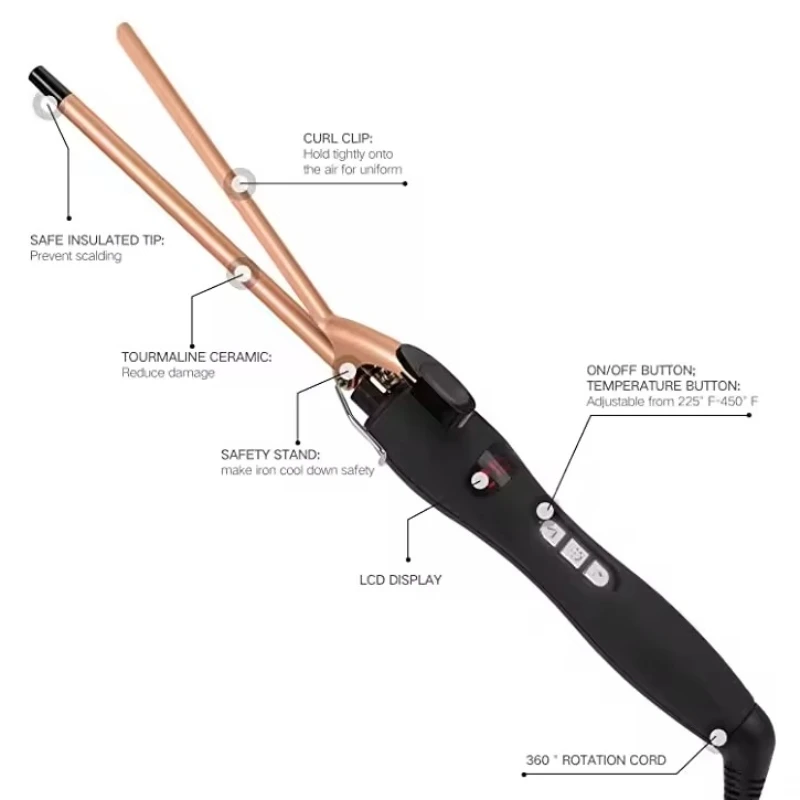 Mini Hair Curler 9mm Curling Iron Professional Curly Tongs Small Diameter Curlers Ceramic Hair Curlers Woman's 50W Curling Wand