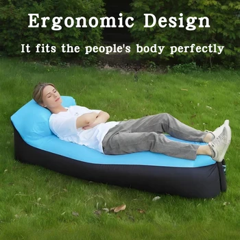 Portable Waterproof Lazy Air Sofa Bag, Inflatable Beach Recliner, Fast Folding Sleeping Lounger for Beach Camping Travel
