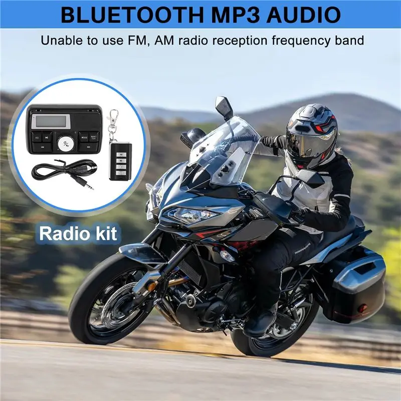 오토바이 오디오 MP3 라디오 사운드 시스템 스테레오 스피커 블루투스 방수 FM 5 EQ 기능 LCD 디스플레이 USB/SD/TF 지원