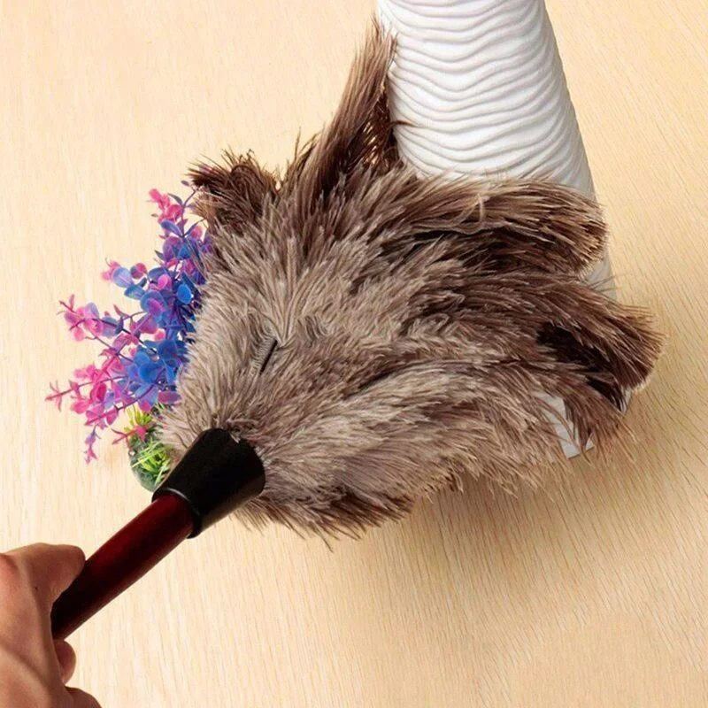 Wooden Handle Duster Dust Cleaning Tool Household Anti-static Ostrich Feather Fur Brush Clean Car Removal For Home Accessories