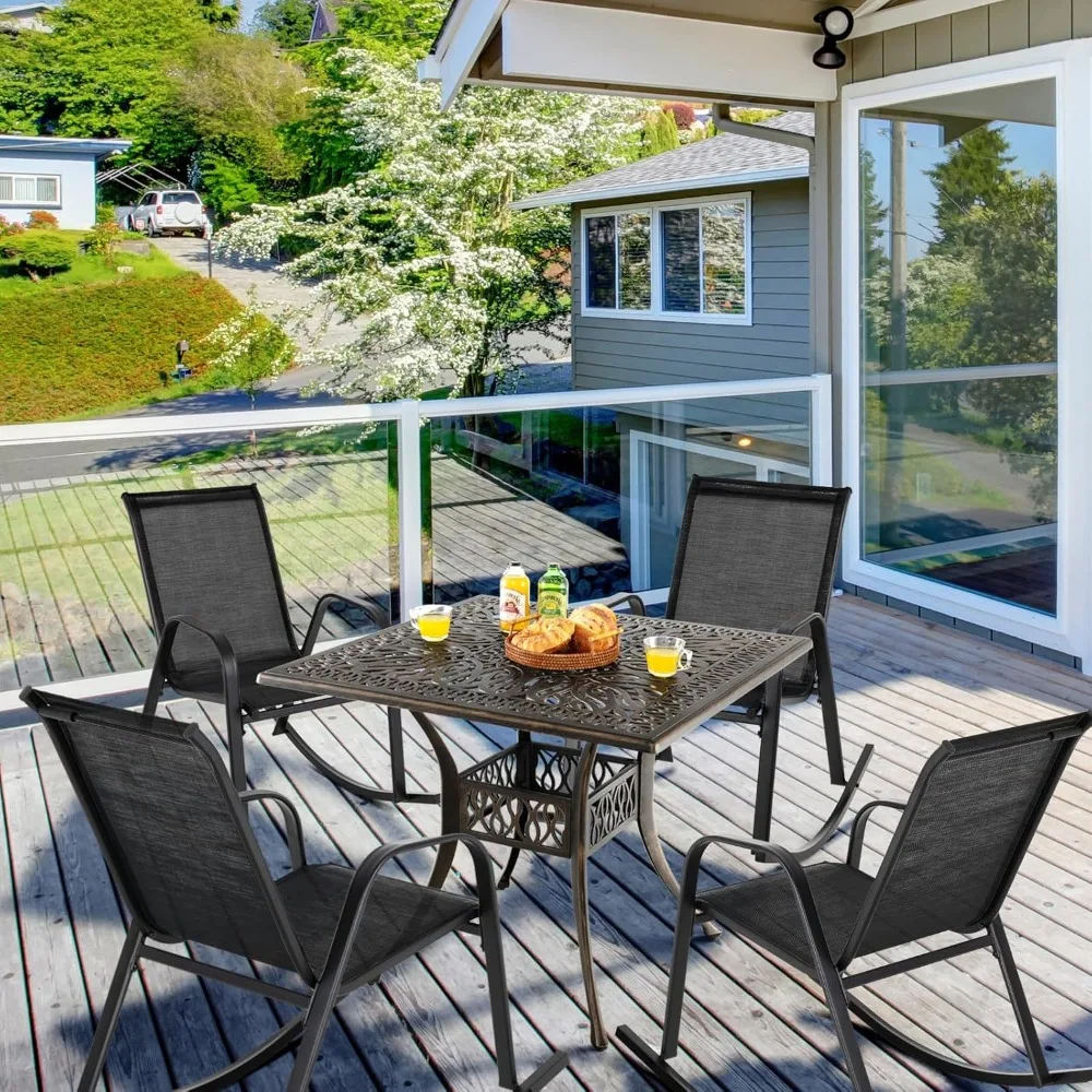 Patio Rocking Chair Set of 4, Outdoor Ergonomic Rockers with Breathable Fabric Seat, Gentle Rocking Function,Sturdy Metal Rocker 2