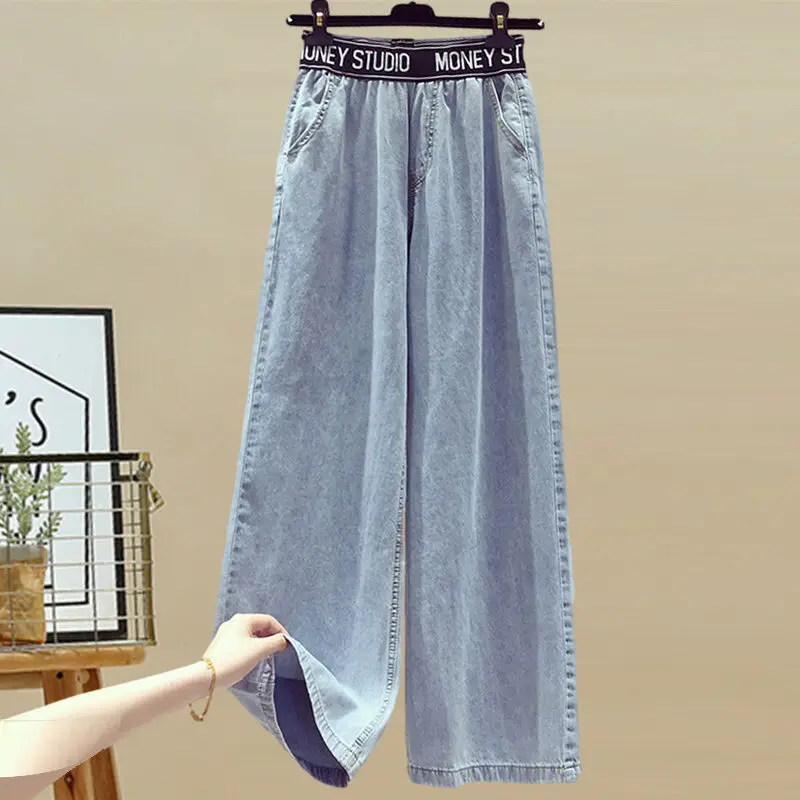 New summer chiffon stitched women's shirt elegant women's jeans casual blouse two-piece ladies sports set.