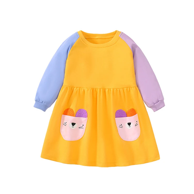 

Spring Autumn Baby Girl Dress Llittle Girls Long Sleeve Cotton Dress for Kids Simple Toddler Dress Solid Girls Clothes 2-8 year