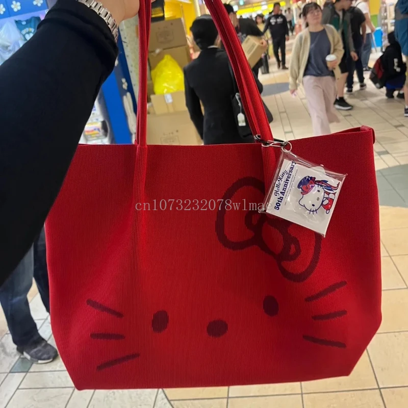 New Japanese Hello Kitty Shoulder Bags Student Portable Large Capacity Canvas Bags Women Shopping Bag Travel Bag Y2k Handbags
