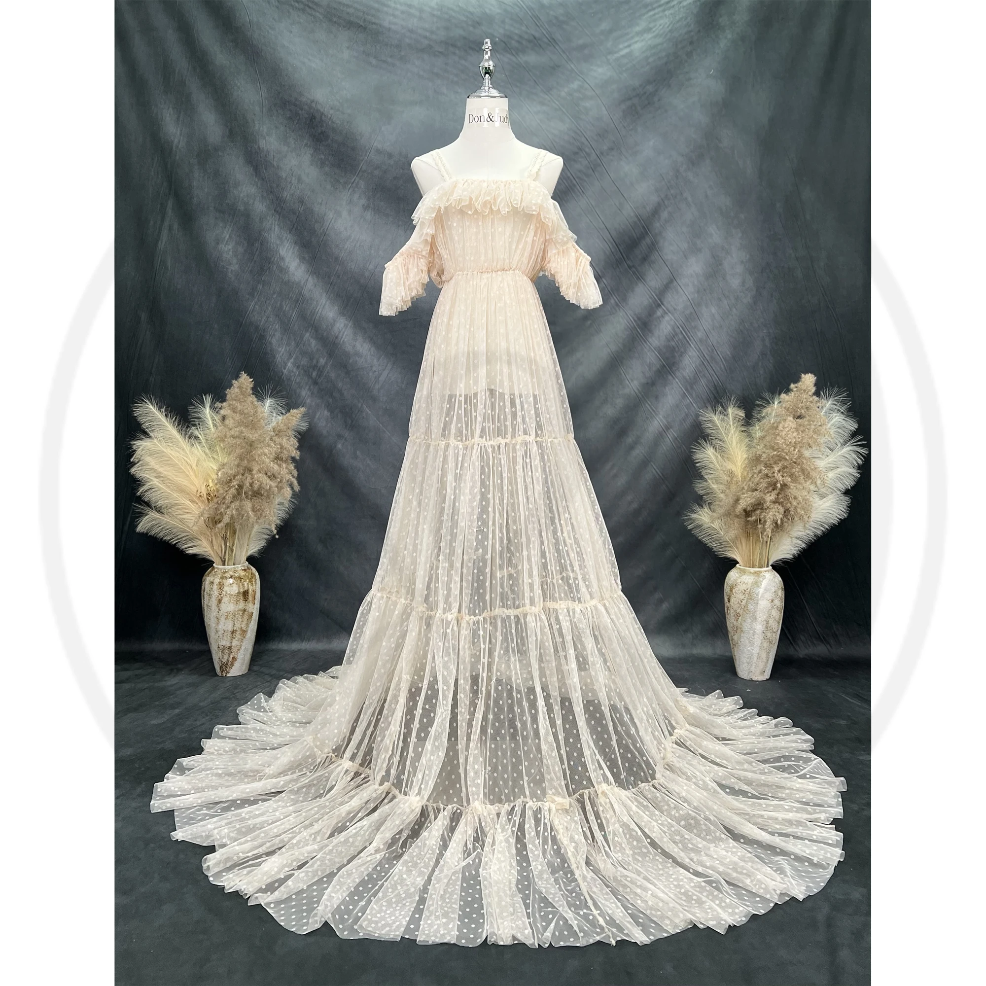 Don & Judy elegancka sukienka ciążowa tiulowa sukienka fotograficzna wesele Baby Shower kobiety sesja zdjęciowa rekwizyty niestandardowe