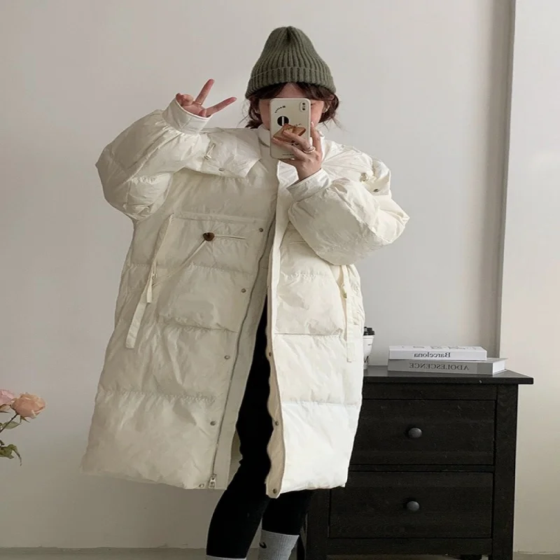 

Warm winterfashionabletrendy2023 Winter European Station down Jacket Women's Thickened Design Large Pocket Long below the Knee W