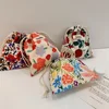 Cotton Fabric Floral Drawstring Bags Cosmetic Bag Lipstick Toiletry Makeup Organizer Coin Pocket Bags Purse Canvas Storage Bag 3