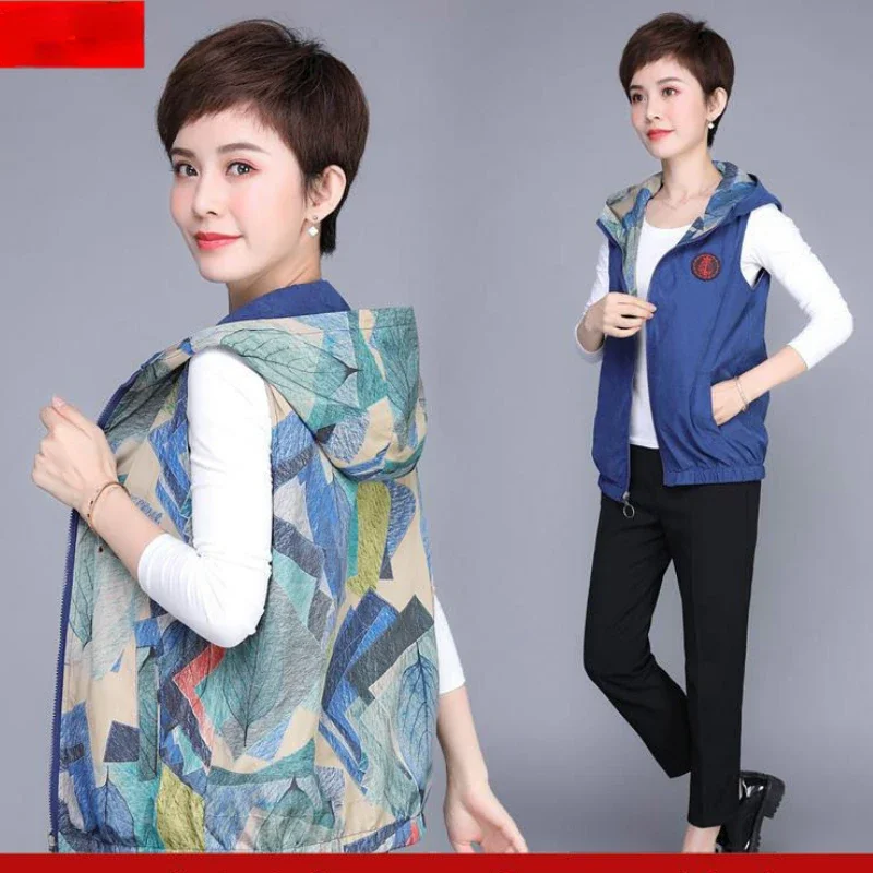 Spring Autumn Women Cardigan Jacket Reversible Wearable Hooded Vest Sleeveless Tops Free Shipping Korean Fashion Plus Size Loose wearable vintage fashion старинная мода