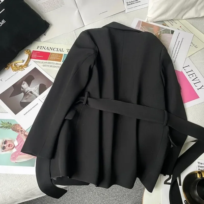 2023 New Women Blazer Spring Autumn Casual Long Sleeve Suit Jacket Korean Fashion Office Commute Business Elegant Tops Belt