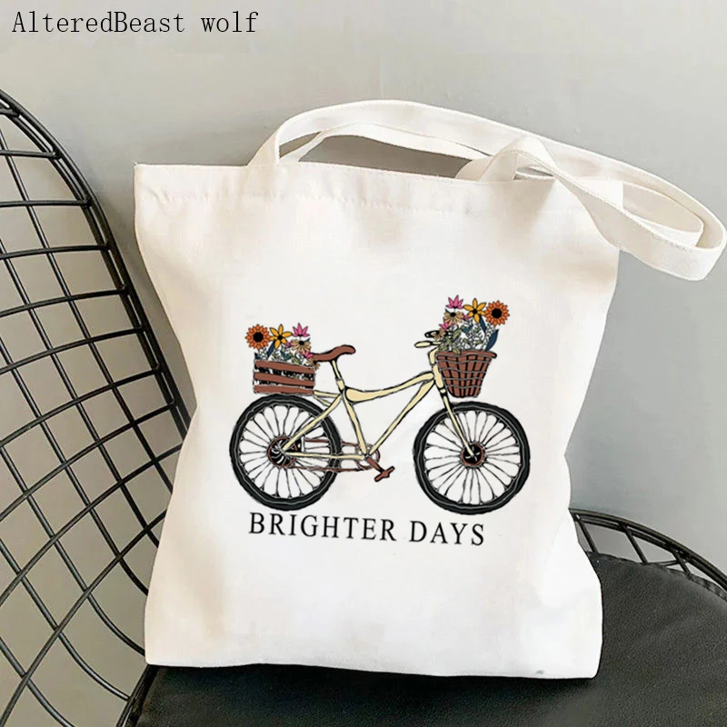 

Women Shopper bag Brighter days ahead Wildflower Bag Harajuku Shopping Canvas Shopper Bag girl handbag Tote Shoulder Lady Bag