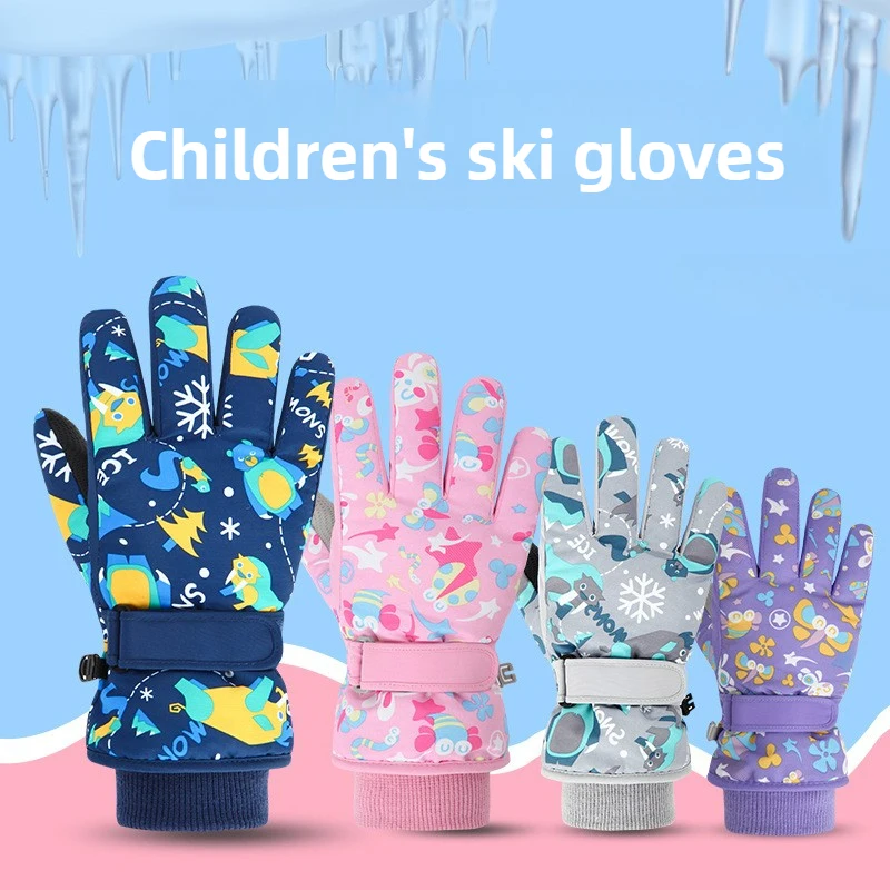 Children Kids Ski Gloves Winter Snowboard Snow Warm Glove Boys Girl Waterproof Thicken Mittens Keep Finger Warm Winter Gloves Ski Gloves
