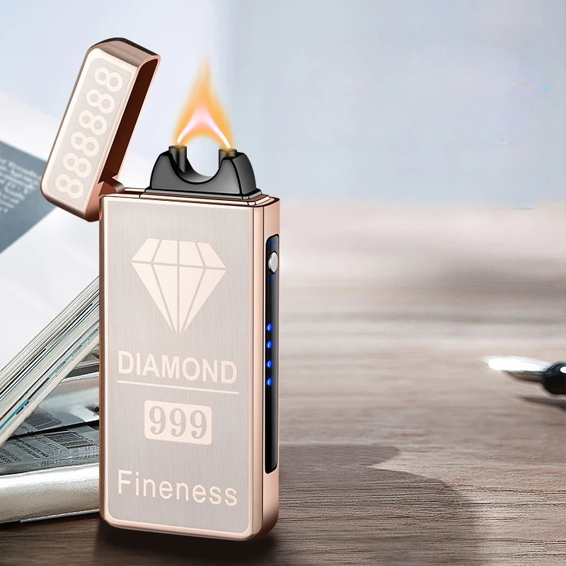 Gold Extra Large Arc Ciga Lighter USB Charging Lighter Plasma Cigar Lighter Windproof Flame Electronic Lighter 3