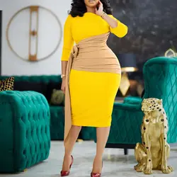Sexy Bodycon Dresses for Women Elegant Ruffles Sashes Robe Three Quarter Sleeve Package Hip Female Classy Office Midi Vestidos