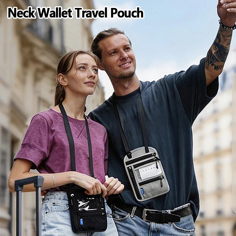 RFID Blocking Waterproof Neck Wallet - Lightweight Anti-Theft Travel Passport Holder & Hidden Document Pouch