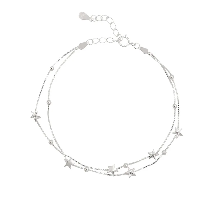 S925 Silver Double layered Layered Women's Fashion Design Sense Personalized Versatile Handicraft Star Bracelet