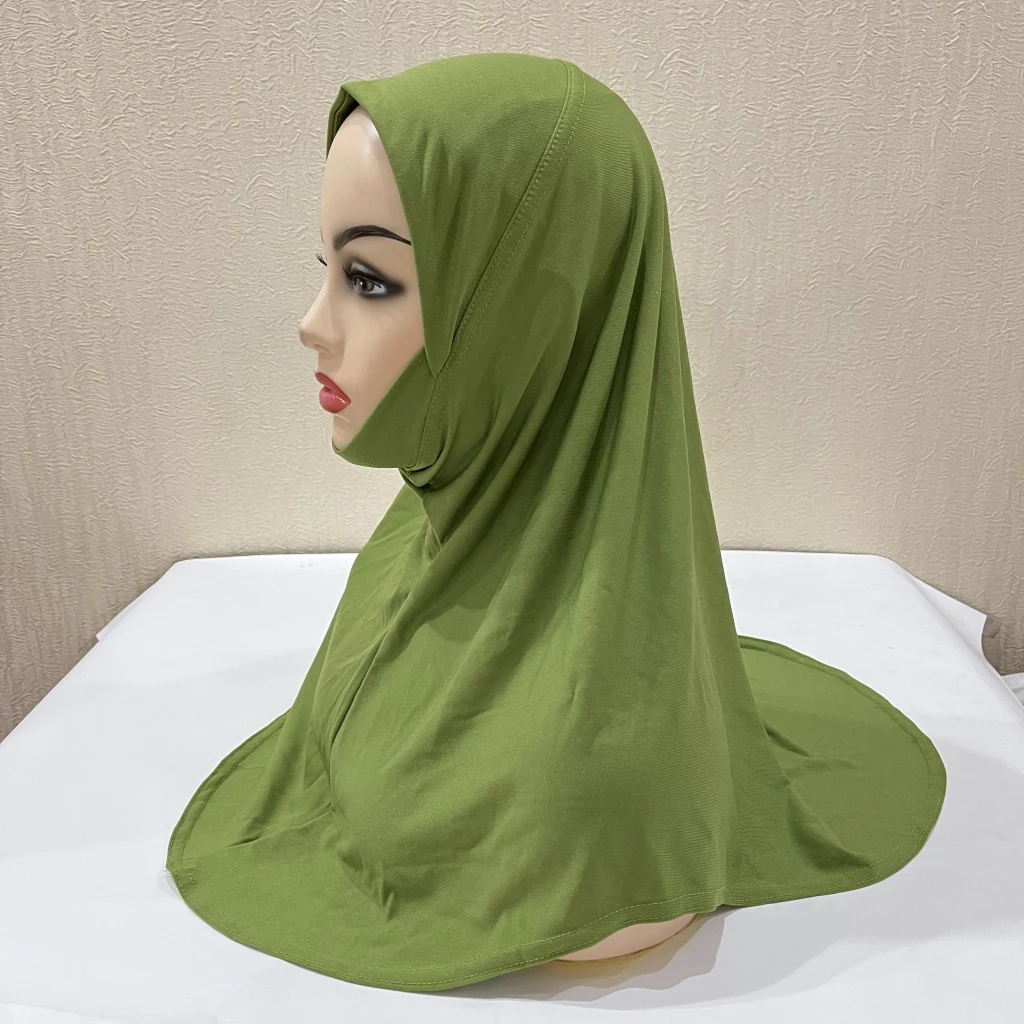 Small girls 5-9 years plain muslim hijab with chin part amira pull on islamic scarf headscarf pray hat muslim hijab