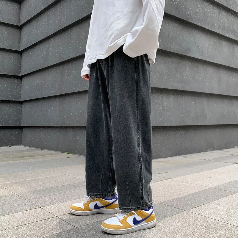 

Men's Jeans New Baggy Casual Straight Wide Leg Pants Fashion Harajuku Male Oversized Denim Trousers Grey Blue Streetwear