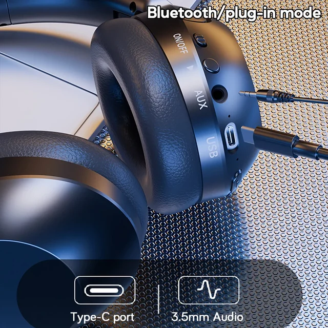Auscultadores sem fios dobráveis com microfone, Fones de ouvido Bluetooth 5.0, Auscultadores para jogos, Auscultadores desportivos, Leitor MP3 Handfree 3