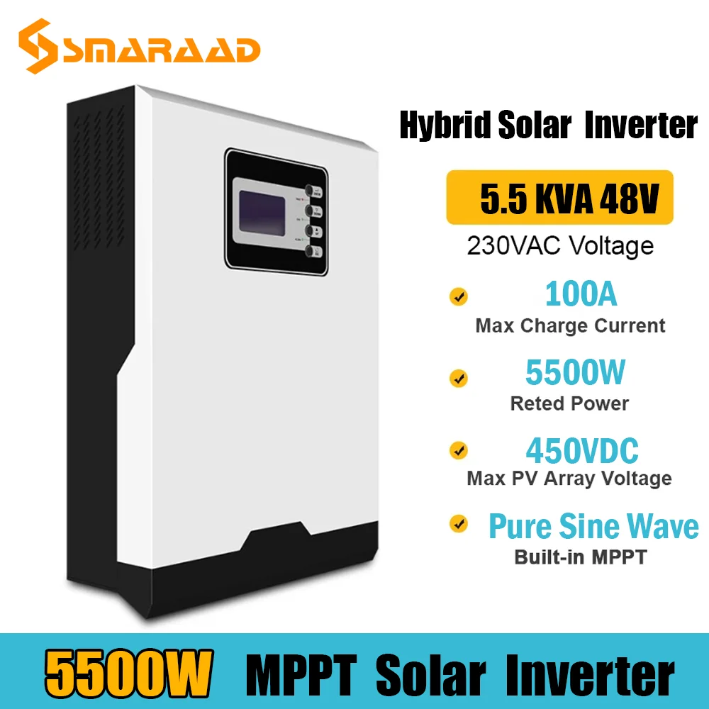 

5000W Solar Inverter 5Kva 500Vdc PV 80A MPPT Parallel Inverter 230V 48V Pure Sine Wave Hybrid Wind Turbine Batter Charger