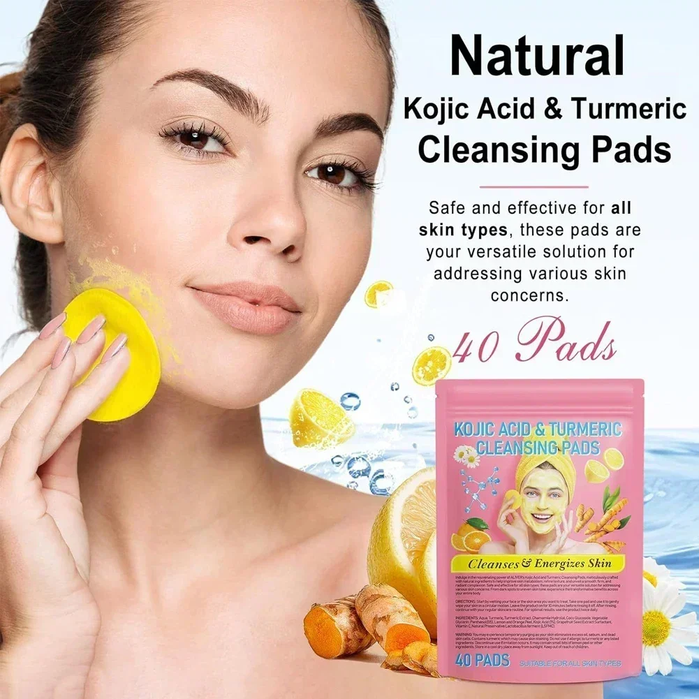 40pcs/pack Turmeric Kojic Acid Cleansing Pads Exfoliating Pad Facial Sponges For Cleansing Exfoliating Daily Cleansing Skin Care 2
